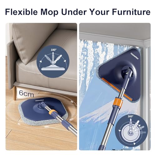 CIOXSOIO Wischmopp Set mit Eimer, 2-in-1 Bodenwischer & Fensterwischer 132cm - 2 Kammer System zur Trennung von Schmutz und Frischwasser mit 4 Mikrofaser Wischpads, für Fenster Bodenreinigung