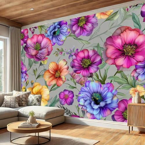 Papier peint panoramique fleurs solution mur abîmé salon gris anthracite - 5