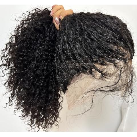 YOUNG BEAUTY Braided Wig Human Hair Boho Box Braided Full Lace Wigs Transparent Lace Knotless Braids Wig for Black Women 20inch 300Density for Women Cover