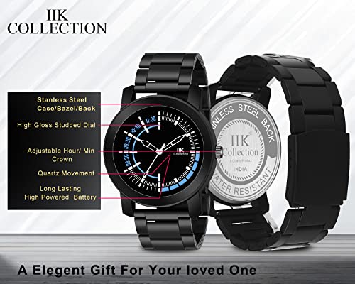 Image of IIK COLLECTION Watches for Men Round Numerical Dial |Analogue Quartz Movemnet Mens Watch|Long Battery Life|Stainless Steel Adjustable Bracelet Black Chain with Long Lasting Polish| Watches for Boys