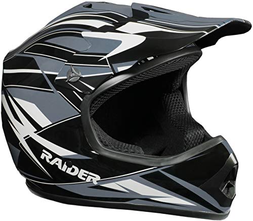 Raider 2131915 GX3 Unisex-Child MX Off-Road Helmet (Black/Silver, Youth Large)