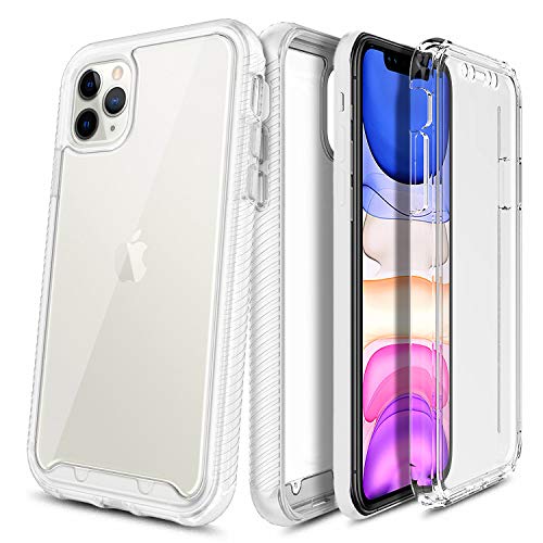 E-Began Case for iPhone 11 Pro, Full-Body Protective Rugged Matte Bumper Cover with Built-in Screen Protector, Support Wireless Charging, Shockproof Impact Durable Phone Case (5.8 inch 2019) -Clear