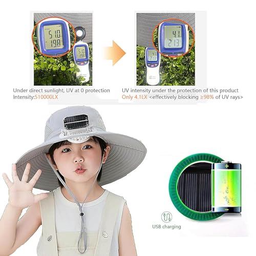 Wide Brim Solar Fan Hat for Kids, Hat with 1 Solar Power Fan, Bucket Hats for Child,hat with Fans Solar Power2