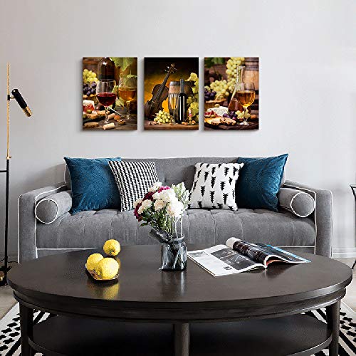 Dining Room Canvas Wall Art For Kitchen Living Room Bathroom Wall Decor For Bedroom Artwork Canvas Prints Wine Glass Painting 16" X 24" 3 Pieces Modern Framed Hotel Bar Restaurant Home Decoration #TOP6