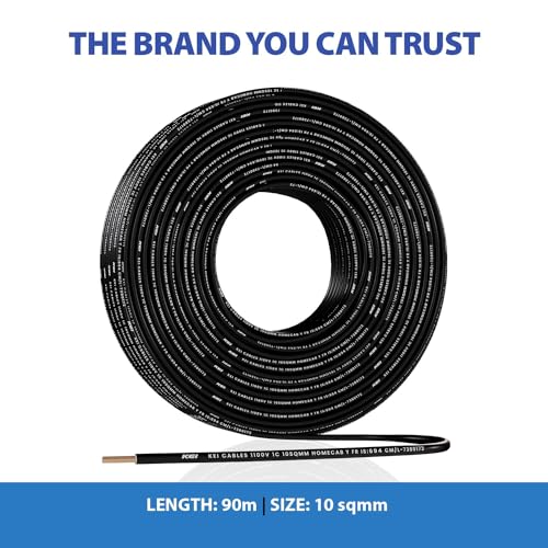 Image of KEI WIRES & CABLES Homecab 10 sqmm 1 Core Copper Flame Retardant House Wire PVC Insulated Cable for Domestic & Industrial Electrical Wiring (Black, 90 Meters)