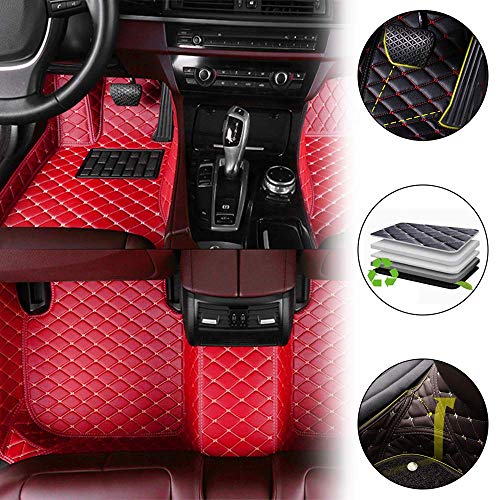 Cobear Tapis de Sol de Voiture sur Mesure en Cuir pour Nissan Pathfinder 2005-2012 Pleine Protection Nettoyage Interieur Voiture Rouge 1 Set