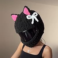 Vista 2 de Lindas fundas para casco de motocicleta con orejas de gato/conejo, cubierta de decoración de casco de cara completa divertida de felpa, gorro