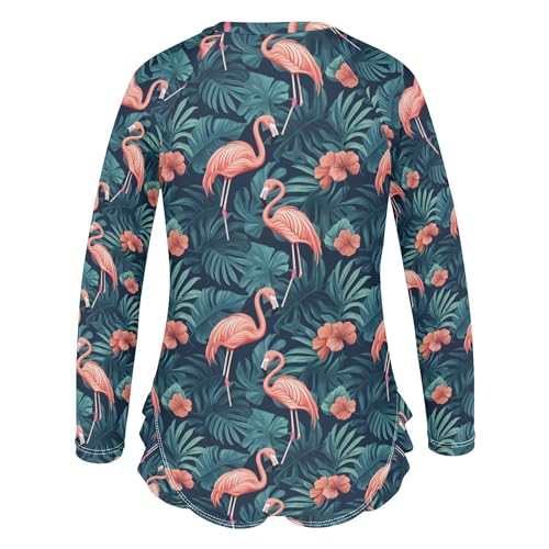 Pink Flamingo Girls Long Sleeve Rashguard Swimsuit UV Protection One-Piece Swimwear Bathing Suit B04043323