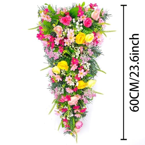 Spring Teardrop Swag, 23.6inch Decorative Floral Swag with Rose Flowers, Artificial Rose Swags, Wedding Arch Flowers Greenery Floral Arrangement for Home Table Door - Image 4