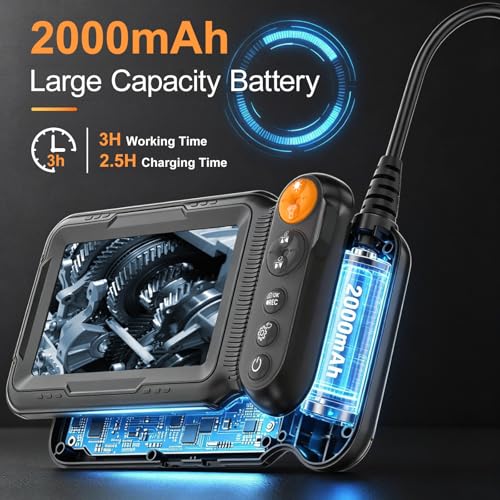 Cámara endoscópica HD 1920P con pantalla IPS 5", lente dual y luz miniatura 5