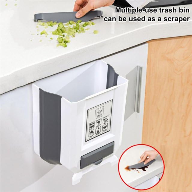 Miniatura 3 de Papelera colgante  Papelera plegable que ahorra espacio, portátil para el hogar, la cocina y el baño (blanco)