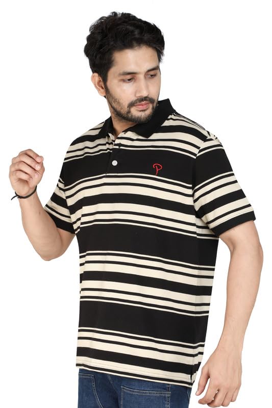 Image of Particle Men's Plus Size Big Size Cotton Polo Collar T-Shirt | Relaxed Fit Striped Half Sleeve | 100% Cotton 210 GSM | Smart Casual | Sizes 2XL-6XL | Breathable Summer Wear