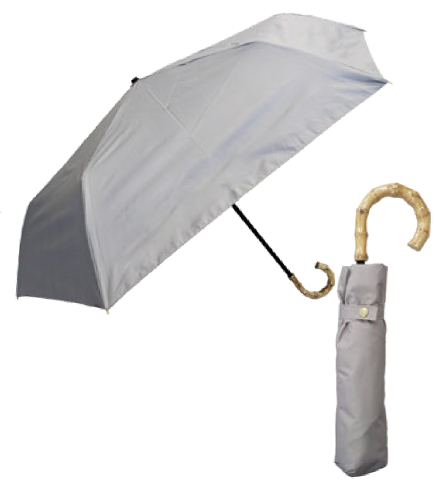 折りたたみ傘 日傘 晴雨兼用 レディース 軽量 親骨 55cm 内側コーティング UV99.9%カット 一級遮光 UPF50+ 遮熱 おしゃれ バンブー ハンドル グレー