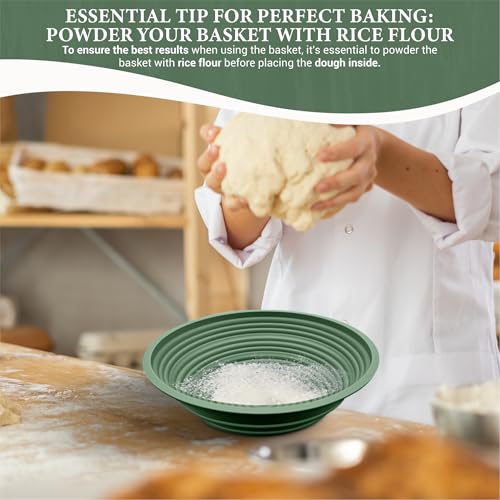 Sourdough Whisper Premium Silicone Sourdough Banneton Bread Proofing Basket - Includes Oval & Round Foldable proofing Bowls (9.5 Inch) - Oven & Dishwasher Safe, Gifts for Artisan Bakers - Sage Green