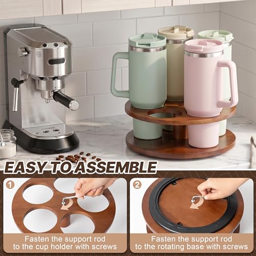 Image of MyLifeUNIT Water Bottle Organizer for Stanley Cups 40oz /30oz /20oz, 360 Rotating Wooden Tumbler Organizer, Stanley Cup Holder for Cabinet Storage (Brown)