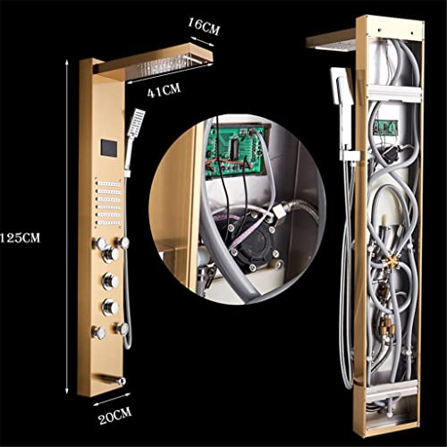 Hxqhxq Golden Shower Panel Led Light Bathroom Bath Shower Column Tower Digital Screen Waterfall Rain Shower Mixers Rotate Massage Jets #TOP6