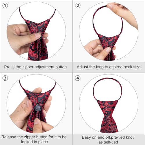 Image of DiBanGu Mens Zipper Ties Silk Adjustable Necktie Pocket Square | Paisley /Striped Pattern,Pre-tied Gift Tie Sets,Jacquard Woven,Pocket Square Cufflinks,Great for Formal & Business Wedding