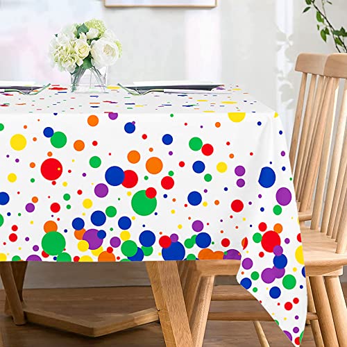 Rainbow Dot Tablecloth Colorful Polka Dot Tablecloth 54"X108" Rectangle Polyester Fabric Table Cover For Rainbow Birthday Baby Shower Christmas Carnival Festival Paint Theme Party Decor Supplies #TOP7