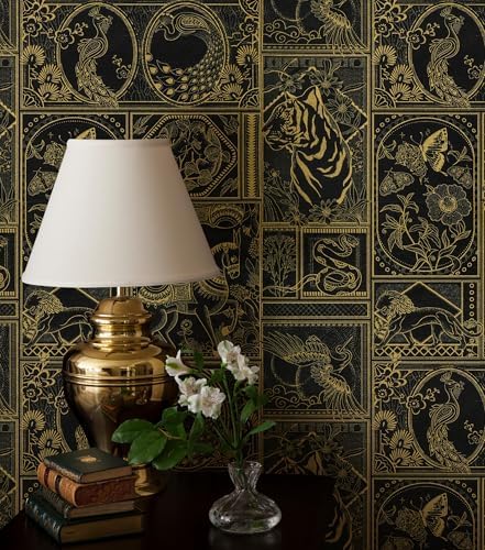 Erfoni Black and Gold Wallpaper Vintage Peel and Stick Wallpaper ...