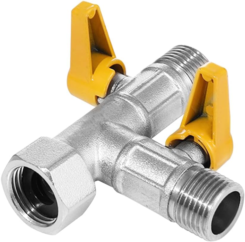 Nickel Plated Brass 3 Way Shower Diverter Valve G1/2" Shower Arm Diverter T shape Shut-Off Valve for Hand Shower Head and Fixed Spray Head