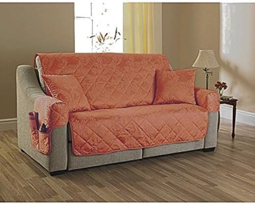 3 Seater Settee Cover Willow Terracotta, Quilted Furniture Sofa Cover / Protector, Jacquard Vintage Traditional Leaves, Rust Orange