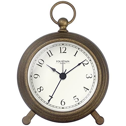 Jensen Pocket Watch Alarm Clock – Silent Non Ticking, Modern Farmhouse Style, Wall & Mantel 2 in 1 Clock, Desk & Shelf Clock, Antique Bronze Finish, 5.4″(H) x 4.5″(W)