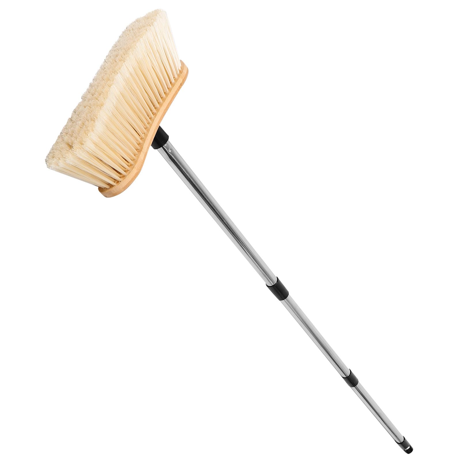 Alipis Escoba de Bambú con Cerdas Rígidas para Jardín, Mango de Acero Inoxidable Desmontable, Cepillo de Barrer Exterior para Patio y Terraza, Escoba Resistente para Limpieza Doméstica
