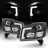 Fits 2004-2015 Titan / 04-07 Armada [C-Tube Style] LED Projector Black Headlights Left+Right Pair...