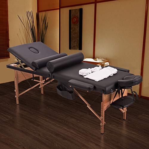 Massage Bed Spa Bed Massage Table Salon Tattoo Bed Heigh Adjustable 3 Fold 84\" Massage Table W/Sheet Cradle Cover 2 Bolster Hanger Portable Facial