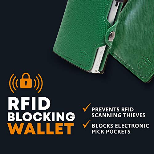 Card Blocr Womens Slim Wallet for Small Purses, Pop Up Wallet with Anti Theft RFID Blocking Credit Card Holder for Women in Green PU Saffiano Leather - Thumbnail 7