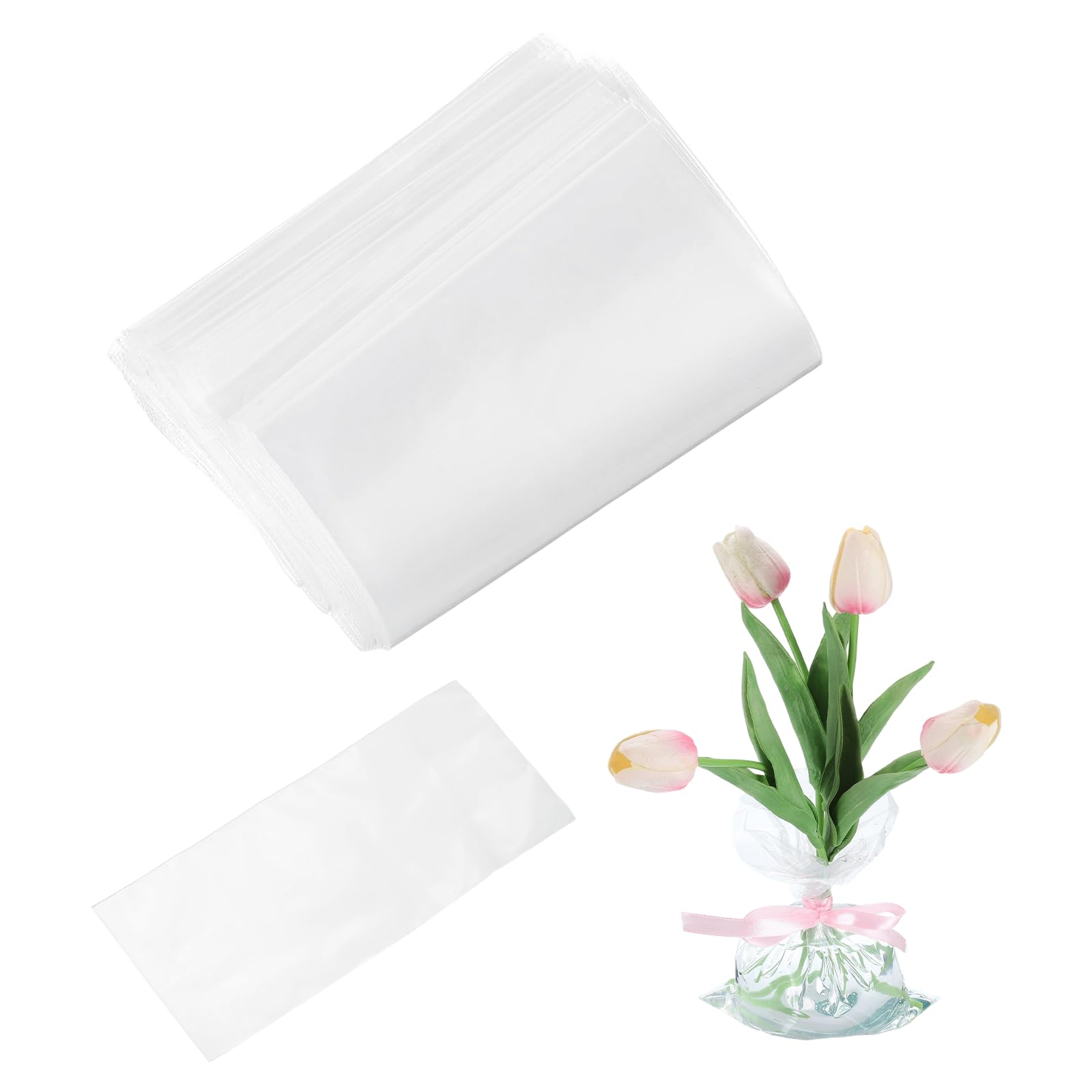 YELARXI Transparent Flower Packaging Bags, Clear Flower Bouquet Water Retention Bag Floral Wrapping Paper Sleeves- Fitting for (Floral Shops/Birthday/Graduation), 5.9 x 2.4 Inch & 150 Pcs