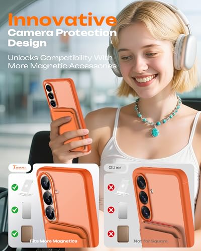 Image of TOCOL for Samsung Galaxy S26 Case, Compatible with Magsafe, Full Camera Protection, Built-in Magnetic Ring, Drop Protection, Translucent Matte Phone Case for S26 6.3 inch (Orange)
