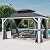 YITAHOME 10X12FT Hard Top Metal White Gazebo Patios Double Roof Canopy Aluminum Frame Garden Gazebo Tent Curtains Netting for Patios Backyards Decks Lawns Gray
