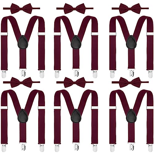 Image of Haysandy 6 Set Men Suspender and Bow Tie Set Bulk Pack Y Back Y Shape Adjustable Elastic Suspender for Adult Women