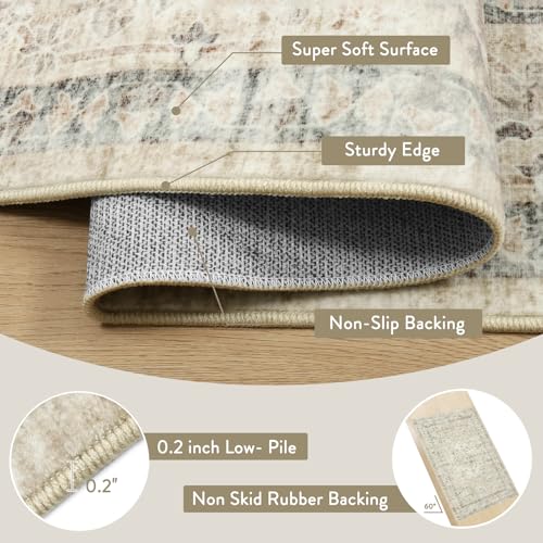 Washable Beige Area Rug 5x7 for Bedroom and Living Room