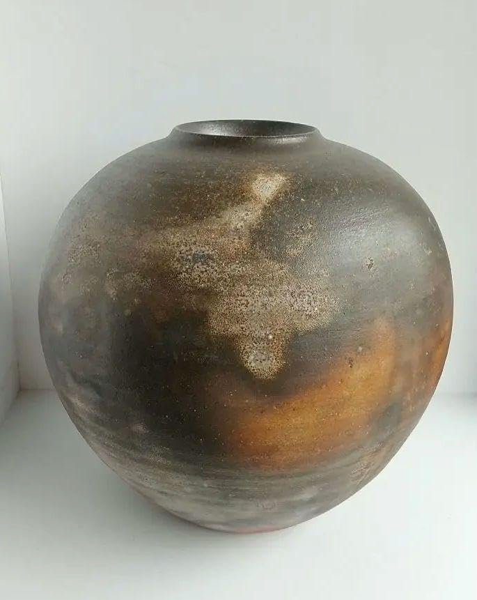 小西陶古備前焼花器大壷桟切