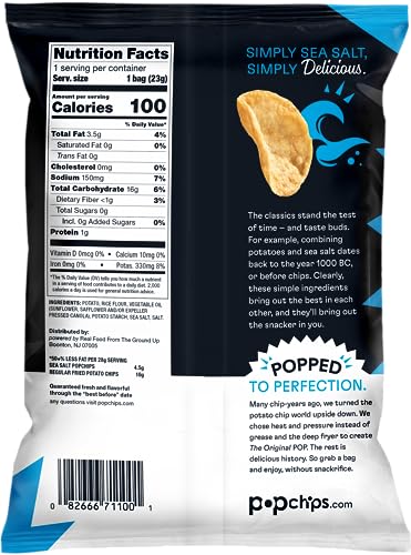 Popchips Sea Salt Potato Chips Single Serve 0.8 Ounce (Pack of 24)