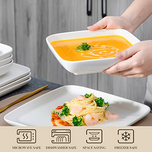 Malacasa Ivory White Dinnerware Sets, 16-Piece Square Plates And Bowls Sets For 4, Porcelain Kitchen Dish Set With Dinner Plates Set, Dishes And Cereal Bowl, Modern Dinnerware Set, Series Ivy #TOP2
