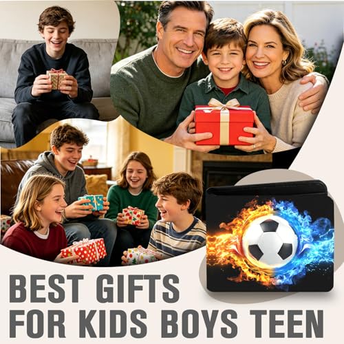 Image of Kids Wallet for Boys, Cool Wallets for Teen Son Ages 4 5 6 7 8 9 10 11 12 13 14 15 16, Leather Bifold Purse with Coin Pocket ID Window, Christmas Birthday Gift for Kid Men Boy Youth Guys