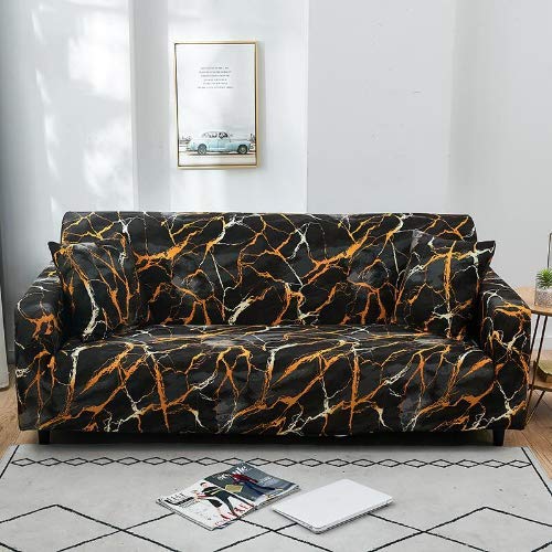 DEALS FOR LESS - 2 Seater Sofa Cover, Love Seat Stretchable Couch Slipcover, Arm chair cover, furniture protector from Pets, Dogs, Cats, Kids mess for living room, Bedroom, Black Marble Design.