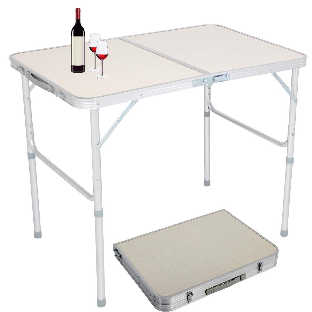 DUPOINT Folding Table 4 Foot Adjustable Height Table, Lightweight and Portable Table for Camping and Picnic, Aluminum Alloy Folding Table
