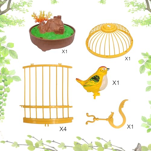 Image of VGRASSP Sound Activated Chirping Bird in Hanging Cage - Beautiful Pinjra Bird Toy for Kids with LED Light- Clap to See The Moving Beak and Flapping Wings - Color and Design As Per Stock (Design 1)