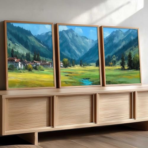 Image of kotart Abstract Nature Art Framed Paintings | Big Aesthetic Mountains View Painting | Vastu Frames for Bedroom Living Room Wall Decor Set Of 3 (13X17 inch)