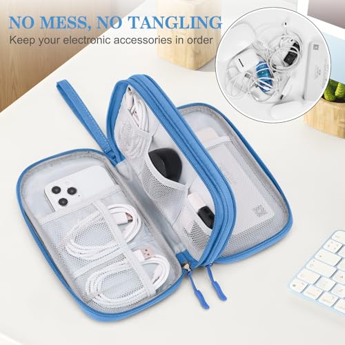 Image of FYY Electronic Organizer, Travel Cable Organizer Bag Pouch Electronic Accessories Carry Case Portable Waterproof Double Layers Storage Bag for Cable, Cord, Charger, Phone, Earphone, Medium Size, Cyan