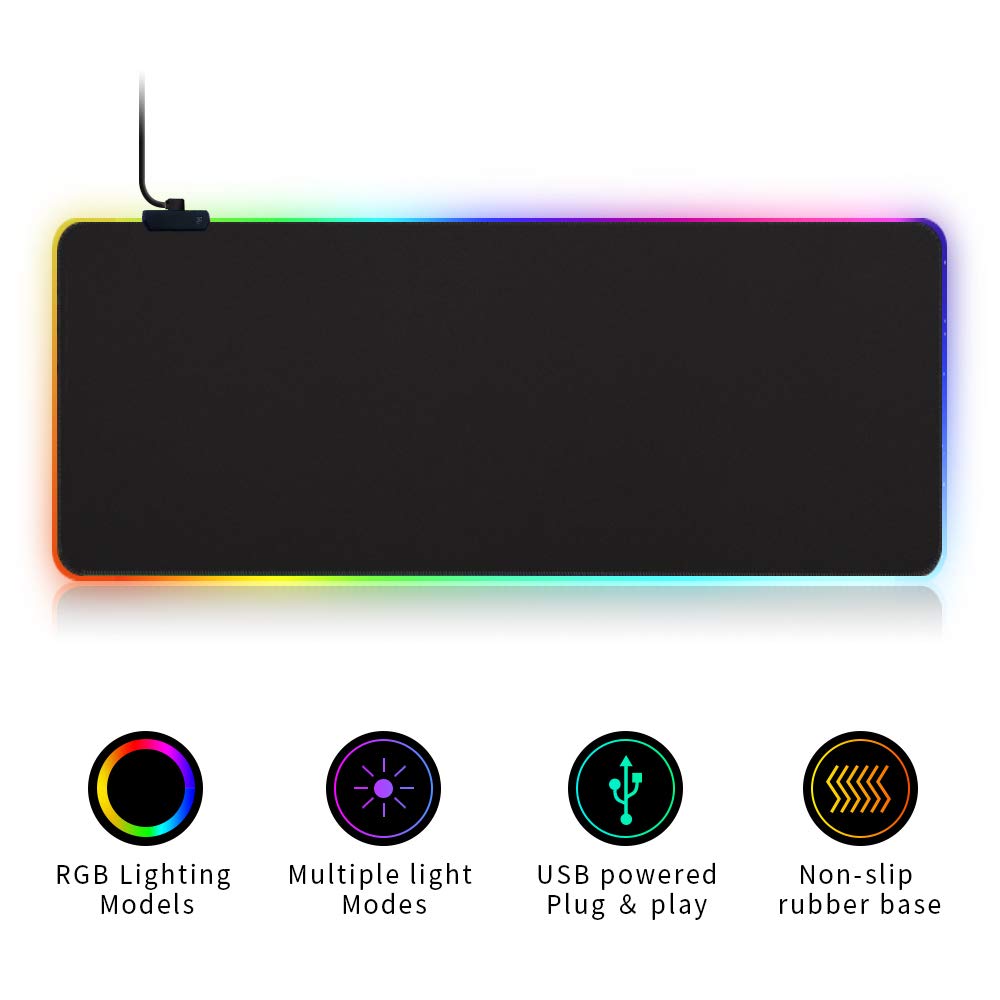 Large RGB Gaming Mouse Pad - 10 Multilight Modes, Non-Slip Rubber Base Computer Keyboard Pad Mat for Gamer, Esports Pros, Office Working 31.5X11.8in