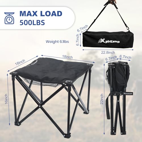 XplrKamp Padded Camping Stool, 18" 500lb Oversized Foot Rest, Black, 1 - image 2