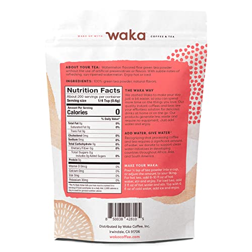 Waka Quality Instant Tea — No Sugar Added & Unsweetened Watermelon Flavored Green Tea Powder — 100% Tea Leaves — 4.5 Oz Bulk Bag #TOP1