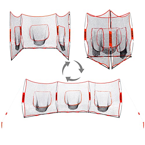 baseball portable backstop - FITPLAY Portable Baseball and Softball Hitting Net,21x7 FT Triple Practice Net for Hitting, Batting, Throwing, Pitching and Backstop,Perfect for Solo or Team,Easy Set Up and Carrying