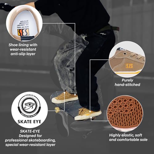 Image of Skateboard Shoes for Men Leather Low Top Pro Skateboarding Training Casual Sneakers