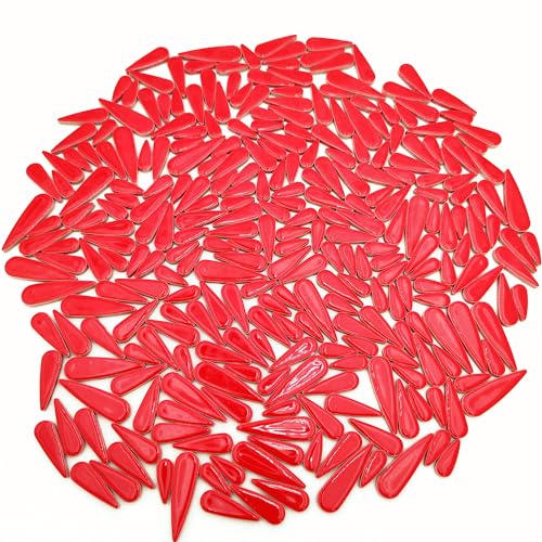 Azulejos de mosaico de cerámica de 500 g para manualidades, piezas de mosaico de cerámica en forma de lágrima para marcos de fotos, tazas, macetas, peceras, jarrones, hacer piedras escalonadas (rojo)